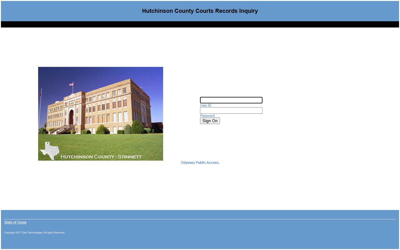 Hutchinson County court records after arrest Odyssey login screen
